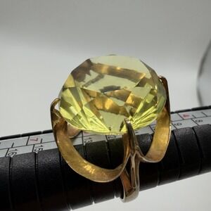 Vintage Modernist Vermeil Huge Yellow Quartz Citrine Tone Cocktail Ring 5.75